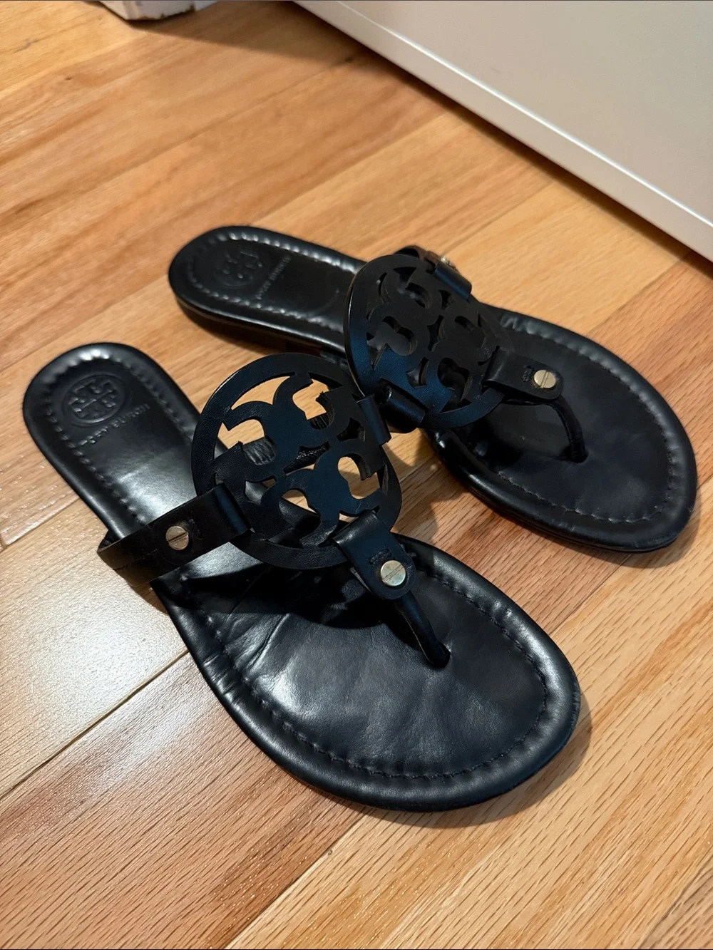Tory Burch Black Miller Leather Thong Sandals